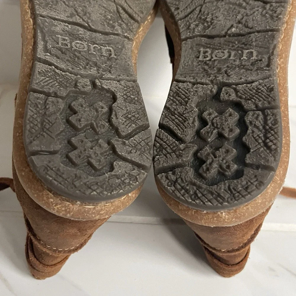 Born Women's Tarkiln Brown Suede Ankle Boots Zip Leather‎ Wrap Laces Size 6 M/W